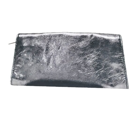 Michael Kors Leather Gray Silver Leather Clutch Gunmetal Hardware Vintage EC - Picture 2 of 7